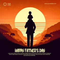 a father's day poster with the sun setting in the background