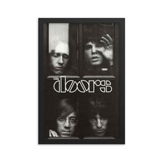 the doors are shown in this black and white photo, with their faces peeking out