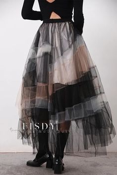 Fisdy - Sofisticada falda de red asimétrica de varias capas con diseño de bloques de color degradado Frill Skirt, Tulle Skirts, Sheer Skirt, Mesh Skirt, Women Wholesale, Chiffon Skirt, Color Contrast, Tutu Skirt, Types Of Skirts