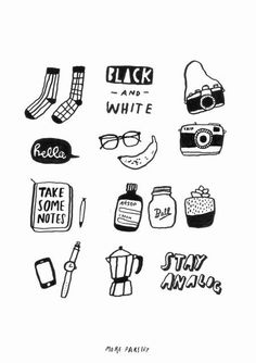 some black and white stickers on a white background with the words,'take some notes