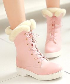 Comic Outfits, Classy Footwear, Kawaii Boots, Fur Lined Ankle Boots, Pink Winter Boots, Cute Kawaii Outfits, Shoe Refashion, Fluffy Boots, Everyday Boots