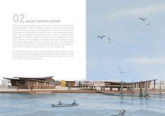 an architectural rendering of the floating sports center