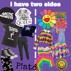 i have two sides and the other side is purple with black, white, and rainbow colors