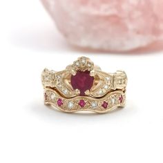 Claddagh Engagement Ring Gold Ruby Ruby Claddagh Ring, Modern Claddagh Ring, Rose Gold Claddagh Ring, Claddagh Engagement Ring, Vintage Claddagh Ring, Mens Claddagh Ring, Diamond Claddagh Ring, Claddagh Ring Wedding, Engagement Ring Necklace