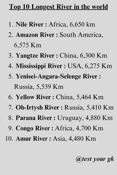 the top 10 largest rivers in the world are listed on this page for $ 1, 500 each