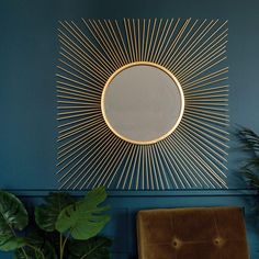 Square Sunburst Mirror - Audenza Mirror Wall Design Ideas, Mirror Wall Design, Sunburst Mirror Wall, Wall Design Ideas, Sun Mirror, Starburst Mirror, Statement Mirror, Juju Hat, Gold Sunburst