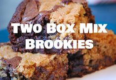 two brownies stacked on top of each other with the words two box mix in front of them