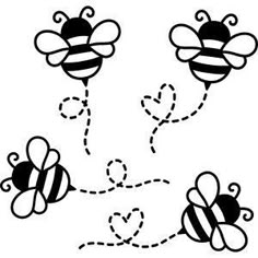 three bees flying in the air with their heads turned to look like they are holding hands