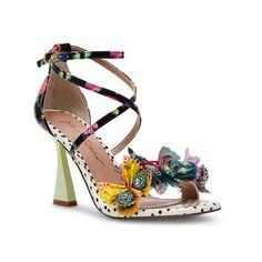 Betsey Johnson-Leiland Sandal Step into the magical allure of the Leiland sandal by Betsey Johnson. Accented butterfly appliques bring an otherworldly look to the square-toe sandal, highlighted with butterfly-printed straps and heels in vibrant hues. Butterfly Heels, Blue By Betsey Johnson, Beaded Ankle, Betsey Johnson Shoes, Ankle Strap Pumps, Strap Pumps, Black Butterfly, White Butterfly, Betsy Johnson