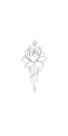 a black and white drawing of a lotus flower on a white background with an arrow in the center