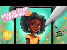 an animated drawing of a girl with curly hair