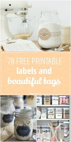 the words 78 free printable labels and beautiful tags are shown in this collage