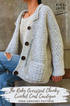 a woman sitting on top of a wooden bench wearing a white sweater and jacket with buttons