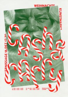 a poster with candy canes in the shape of santa's face and words