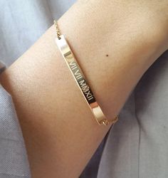 Roman Numeral Bracelet Personalized Gold Bar by GoldCrushJewelry Anniversary Bracelet, Bar Bracelet Personalized, Nameplate Bracelet, Roman Numeral Bracelet, Custom Engraved Bracelet, Gold Bar Bracelet, Ruby Rings, Emerald Rings, Ruby Bracelet