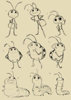 some drawings of bugs from the animated movie