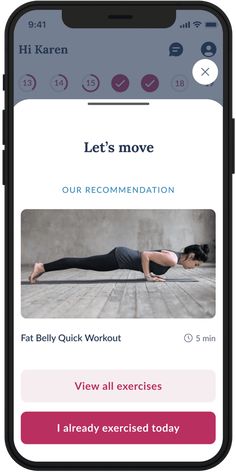 an iphone screen showing the homepage for a yoga class, with text that reads let's move