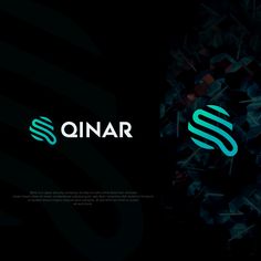 the logo for qnar is shown on a black background with blue and green shapes