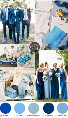 blue and gray wedding color palettes for the bride, groom, and their guests