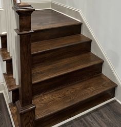 Crown Heritage solid hardwood stair risers offer the highest craftsmanship, quality, and will provide years of enjoyment and use. The S4S profile with square edges are ideal to install with Crown Heritage treads, but can be used for almost any installation. Beautifully finish with your choice of stain to match or coordinate your surrounding floors and décor, or paint to provide a pop of contrasting color. Each riser is designed to be trimmed to fit your specific project dimensions, and installs Wood Stairs With White Risers, Wood Steps Indoor, Stairway Flooring, Black And Wood Stairs, Wooden Stairs Ideas, Dark Wood Stairs, Brown Staircase, Diy Stairs Makeover, Stairs Treads And Risers