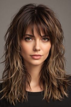 Medium To Long Shag Haircuts, Highlighted Shag Hairstyles, Modern Day Shag Haircut Long Layered, Layered Medium Blonde Hair, Shoulder Hair Styles Ideas, Shag Hairstyles Long Bangs, Medium Lenght Shag, Women's Shag Haircut