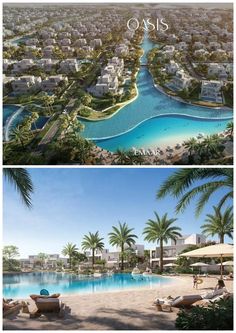 an aerial view of the beach and pool area at oasis resort in las angeles, california