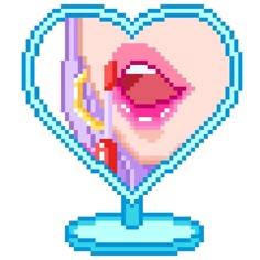 an image of a pixelated heart with the mouth open and tongue sticking out from it