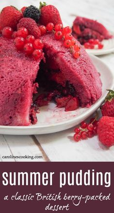 a cake with berries on top and the words summer pudding