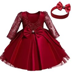 Long Sleeve Baby Girl Party Dress Backless Cute Toddler Birthday Wedding Tutu Gown Red Christmas New Year Dress For Girls Princess Style Holiday Dress, Holiday Princess Dresses, Princess Style Christmas Party Dress, Holiday Wedding Princess Ball Gown, Holiday Princess Dress For Party, Princess Style Party Dress With Bow, Holiday Princess Dress With Bow, Christmas Wedding Princess Dress, Holiday Princess Dress For Party Season