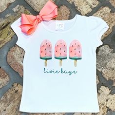 It doesn't get much cuter than watermelon popsicles!! Perfect for summer play days, or even for a watermelon themed birthday!! Design is a sublimation design which is ink. No vinyl!! Please choose size from drop down menu & don't forget to put in notes to seller at checkout the name you would like on the shirt. Watercolor Watermelon, Watermelon Popsicles, Watermelon Shirt, Watermelon Summer, Summer Play, Watermelon Birthday, Play Day, Birthday Design, Summer Kids