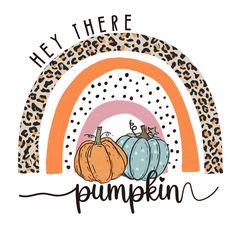 a drawing of pumpkins and a rainbow with the words hey there pumpkin on it