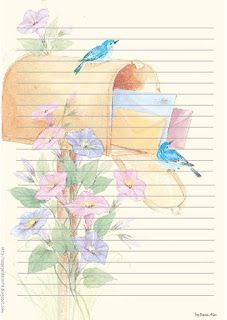 a drawing of flowers and birds on lined paper