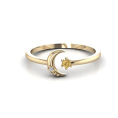 Gold Crescent Moon Ring 14K Diamond Half Moon Ring Gemstone Astrology Ring Dainty Half moon ring. This ring is made in solid 14K Gold (yellow, rose or white gold). It has a tiny genuine white Diamond resting on the Moon. Also a delicate Yellow Topaz is set to balance the moon and add some color. You can stack this ring with our North Star Ring which is sold separately. Elegant Rings With Moon Charm, Elegant Round Rings With Moon Charm, Elegant Crescent Moon Charm Rings, Gold Celestial Moonstone Ring In 14k, Gold Moon Shaped 14k Gold Ring, Moon Shaped 14k Gold Ring, Gold Moon-shaped 14k Gold Ring, Gold Celestial Moonstone Ring With Moon Phase, Celestial Gold Moonstone Ring With Moon Phase