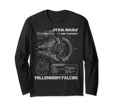 PRICES MAY VARY. Officially Licensed Star Wars Apparel 15STRW854 Lightweight, Classic fit, Double-needle sleeve and bottom hem Star Wars Apparel, Star Wars Outfits, Novelty Clothing, Millennium Falcon, Star Wars Shirts, Retro Tshirt, Long Sleeve Tee, Branded T Shirts, Adidas Jacket