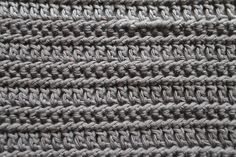 close up view of the crochet stitchs on a knitted blanket, with grey tones