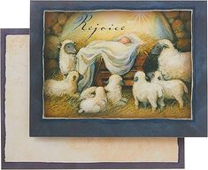 an image of a nativity scene with sheep and lambs