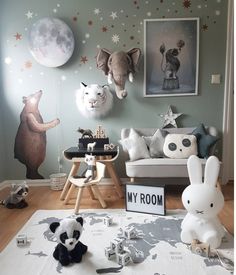 a living room filled with lots of stuffed animals