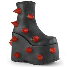 7" Black KISS Tribute Band Gene Simmons Platform Boots Shoes Mens Red Spikes | eBay Red Platform Boots, Emo Boots, Hologram Shoes, Demonia Boots, Alternative Shoes, Demonia Shoes, Red Platform, Platform Ankle Boots, Vegan Shoes