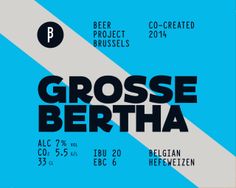 the poster for grosse berha beer is shown in black and white on a blue background