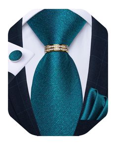 PRICES MAY VARY. 🎁【PURCHASE CONTAINS】Silk Solid Teal Tie+Woven Handkerchief+Cufflinks+Tie Ring+Gift Box.It's Proper gift for Christmas Day,Valentine's Day,Thanksgiving Day,Father's Day,Anniversary,birthday ect. 🎁【CLASSIC SIZE】Tie size:59x 3.15 inches(150cm x 8 cm), Pocket Square size: 9 x 9 inches(23*23cm),Cufflink Diameter:0.55 inches(1.4cm).Exquisite men's plain tie set for a variety of dress shirts and suit tuxedo. 🎁【MATERIAL and CRAFT】necktie and pocket square are made from Silk. 2000 sti Elegant Formal Ties For Father's Day, Silver Ties For Weddings And Father's Day, Classic Jewelry With Ties For Parties, Silver Wedding Tie, Silver Elegant Suit And Tie Accessories For Gift, Elegant Silver Suit And Tie Accessories For Gift, Elegant Green Cufflinks For Formal Occasions, Elegant Silver Tie As A Gift, Elegant Green Suit And Tie Accessories For Gift