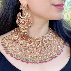 bridal gold set Bollywood Royal Rajput Jewellery, Rajput Jewellery, 22k Gold Jewelry Necklaces, Bollywood Bridal, Bridal Makeup Images, Makeup Images