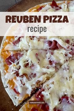 A thin crust Reuben pizza topped with chopped corned beef, sauerkraut and Swiss cheese. From makeyourmeals.com. Pizza Toppings List, Reuben Pizza Recipe, St Patricks Food, Canned Corned Beef, Barbecue Chicken Pizza, Corned Beef Recipes