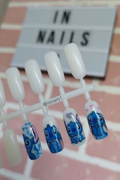 Nail art, lilo and stitch, stitch, blue nails, art, 2023, drawing, disney Stitch Nail Art, Blue Nails Art, 2023 Drawing, Drawing Disney, Stitch Blue, Art 2023, Nail Decorations, Nails Art, Blue Nails