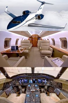 the inside and outside view of an airplane