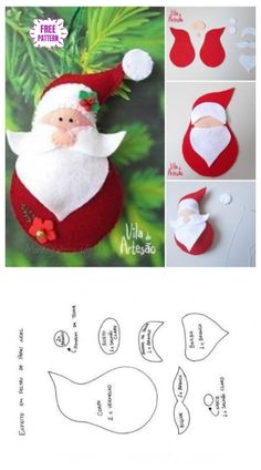 an ornament made out of felt with santa claus on it and other instructions to make