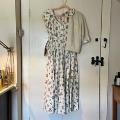 This Dress Is An Incredible Find. Truly One Of A Kind, I Have Held Into This Dress For Many Years. Comes With A Matching Wool Cardigan, Featuring Lining With Matching Print On The Inside. Beautiful Buttons Down Center Front And A Side Seam For Easy Wear. Has Some Discoloration Around The Armpit, Which Will Come Out With Light Laundering/Hand Washing. Original Dress From The 1950s!! Prarie Dress, Housewife Dress, America Dress, Wool Cardigan, Easy Wear, Feminine Style, Pink White, Vintage Ladies, Midi Dress