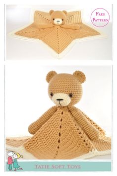 there is a crocheted teddy bear with a blanket on it