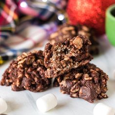 chocolate marshmallow cookies stacked on top of each other