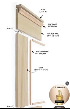 the details for a wooden cabinet door frame with measurements on it and labeled in description