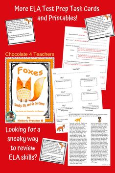 a red background with text that reads more ela test prep task cards and printables